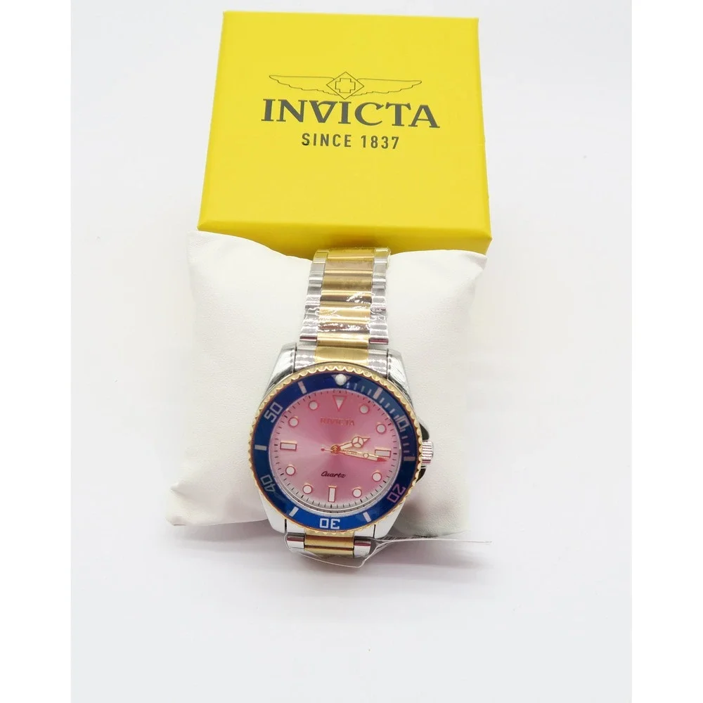 Invicta Pro Diver Vitreos Mens Watch 42mm Two Tone Gold Steel Blue Bezel 69398